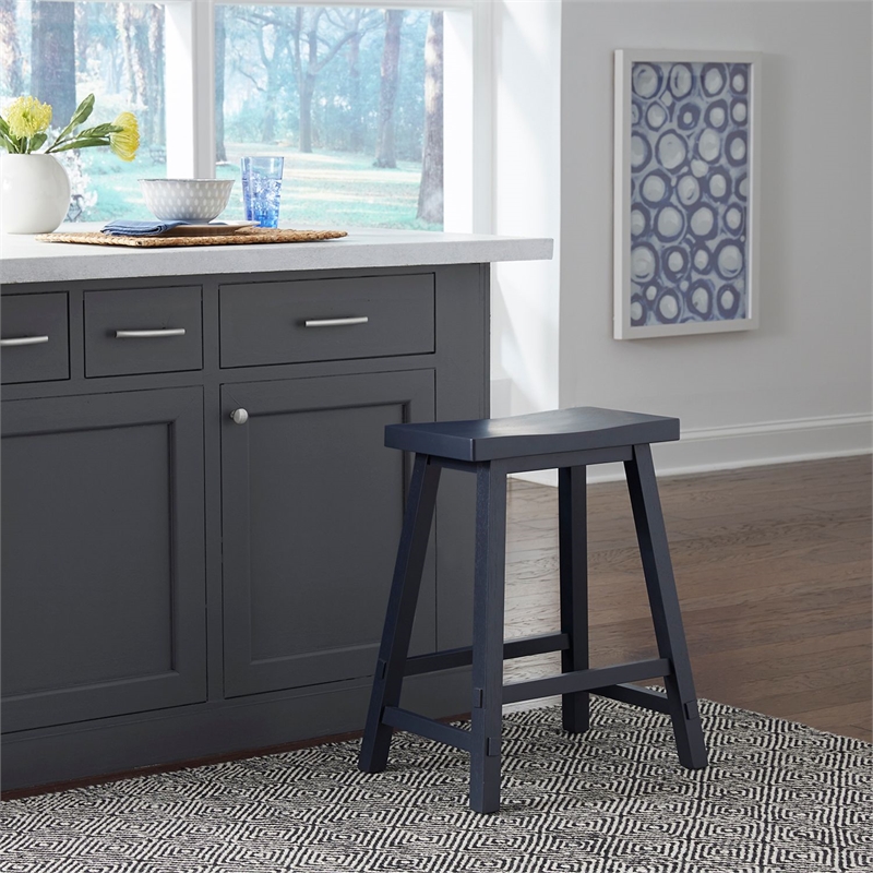 Pemberly Row 24 Inch Sawhorse Counter Stool in Rubberwood Navy