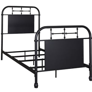 Pemberly Row Twin Metal Bed with Spindles in Antique Black Finish