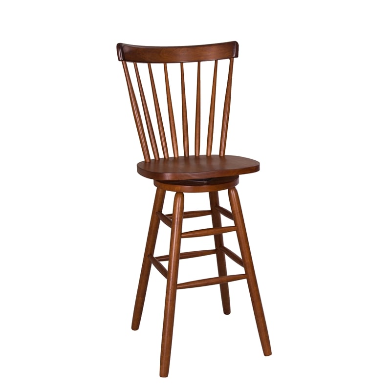 Pemberly Row 30 Inch Swivel Copenhagen Stool with Spindle Back in Tobacco
