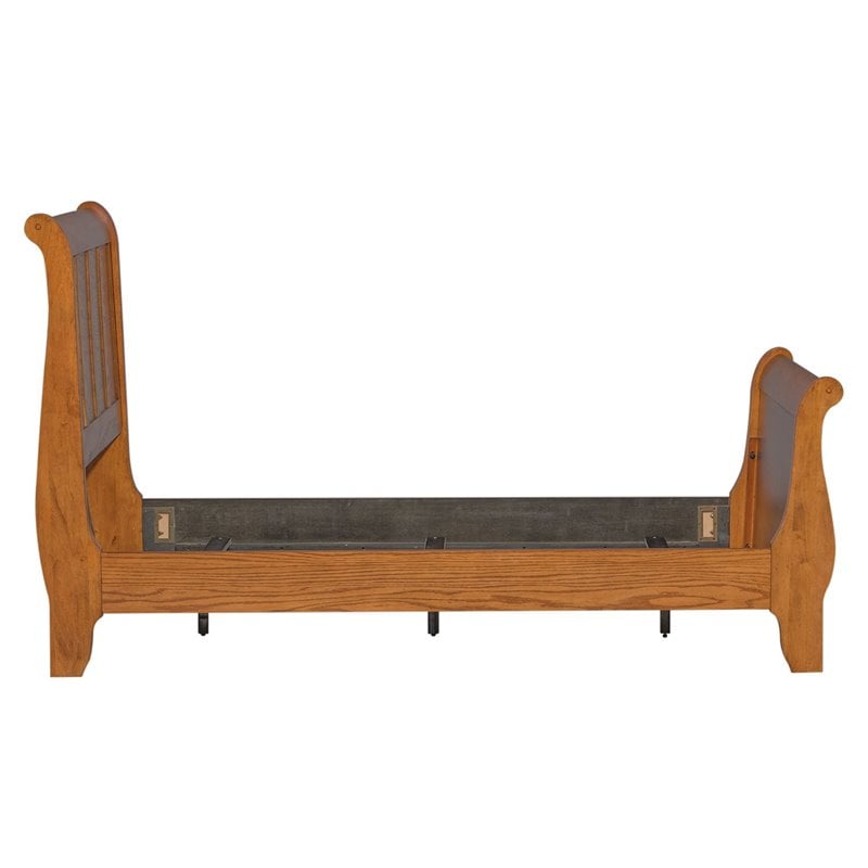 Pemberly Row Twin Sleigh Bed with Center Slat Support in Medium Brown