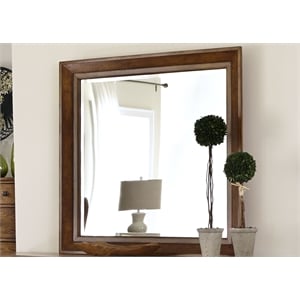 Pemberly Row Large Beveled Picture Frame Mirror in Medium Brown