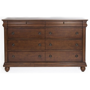 Pemberly Row 8-Drawer Wood Dresser in Cherry Finish with Bun Feet