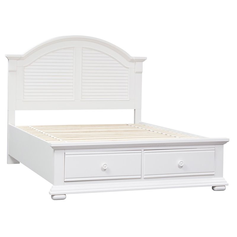 Pemberly Row Queen Panel Headboard with Louvered Panels in Oyster White
