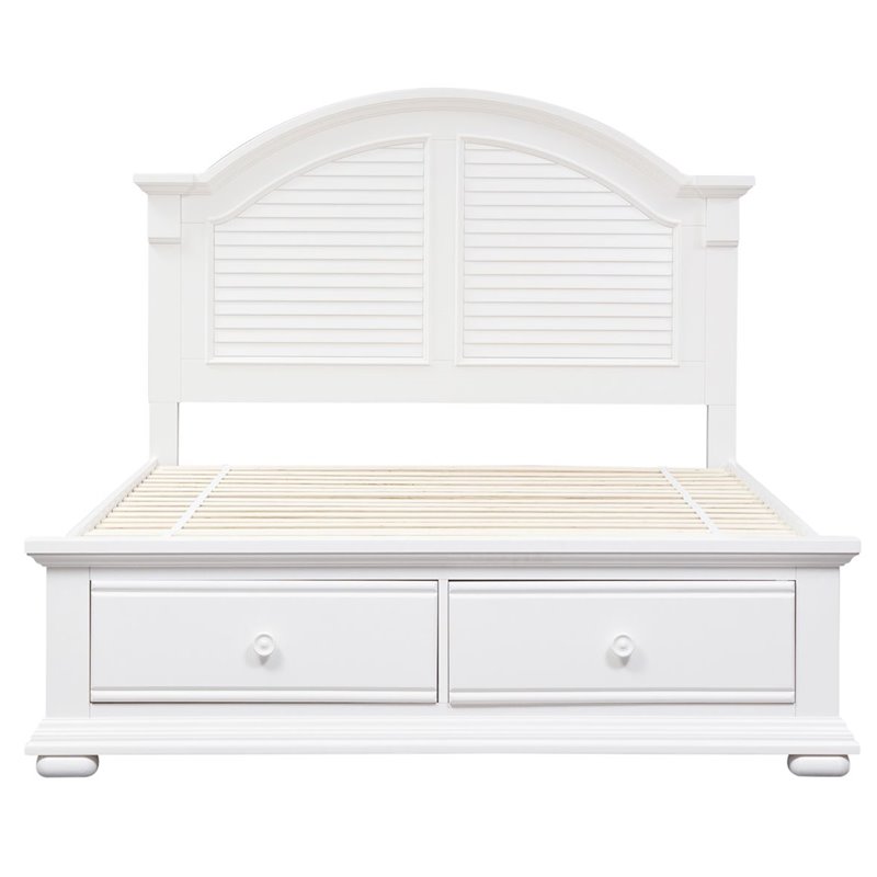 Pemberly Row Queen Panel Headboard with Louvered Panels in Oyster White