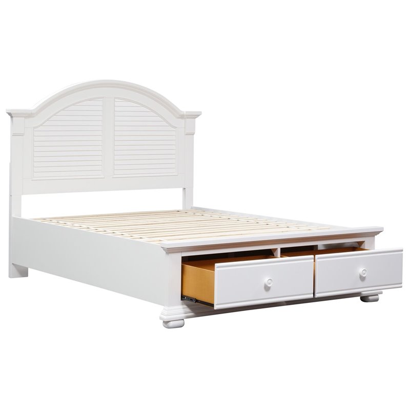 Pemberly Row Queen Panel Headboard with Louvered Panels in Oyster White