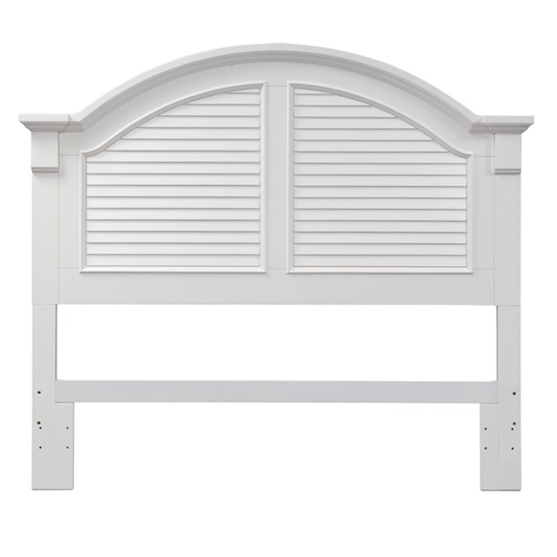 Pemberly Row Queen Panel Headboard with Louvered Panels in Oyster White