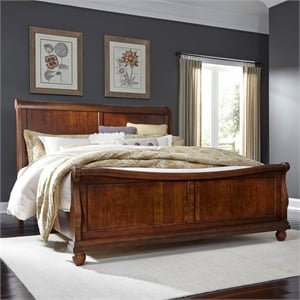 Pemberly Row California King Sleigh Bed in Cherry Wood Finish