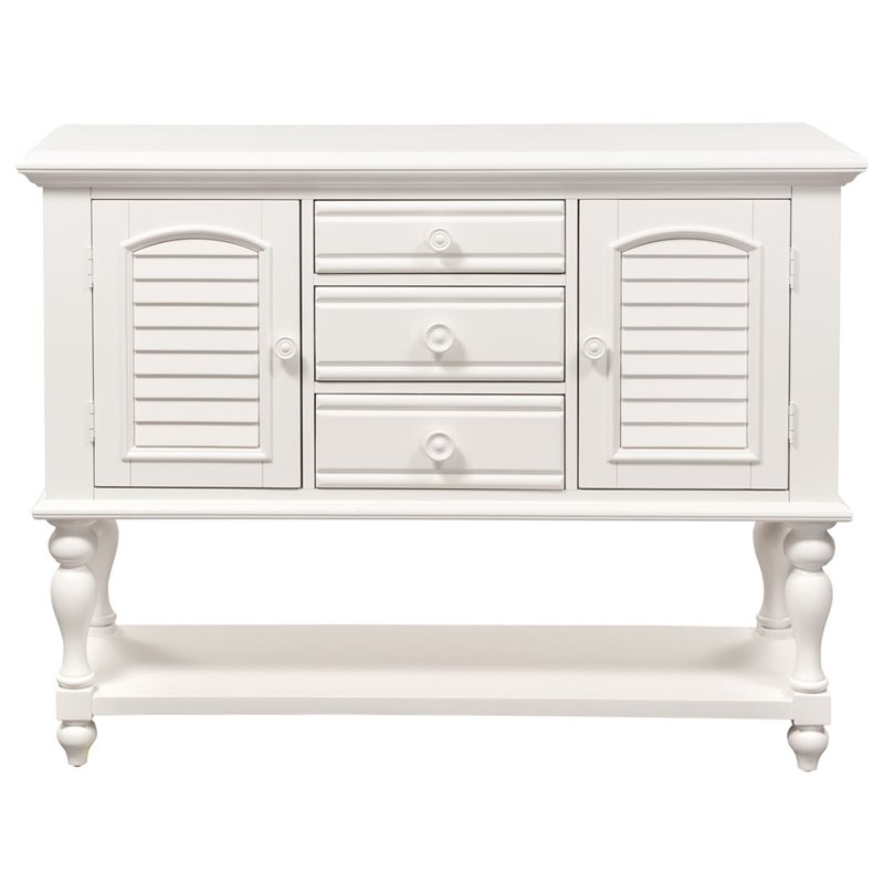 Pemberly Row White Server with Turned Legs and Adjustable Shelving