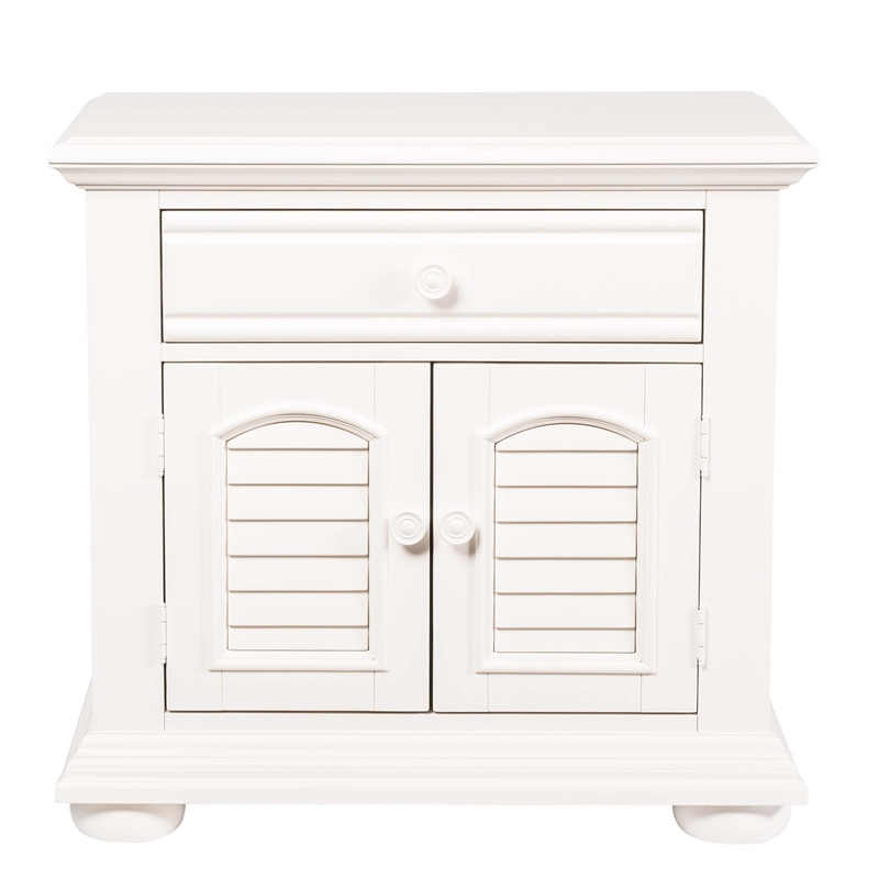 Pemberly Row Cottage Nightstand with Louvered Doors and Drawer in Oyster White