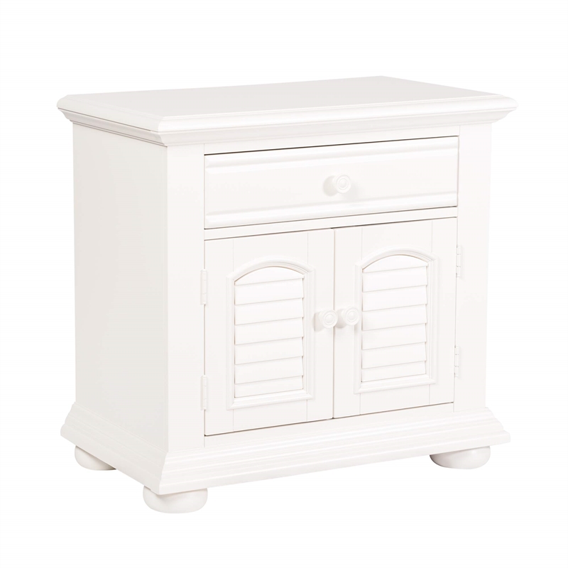 Pemberly Row Cottage Nightstand with Louvered Doors and Drawer in Oyster White