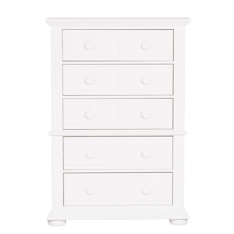 Pemberly Row 5 Drawer Chest with Bun Feet and Felt Lining in Oyster White