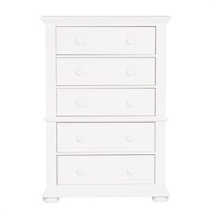 Pemberly Row 5 Drawer Chest with Bun Feet and Felt Lining in Oyster White