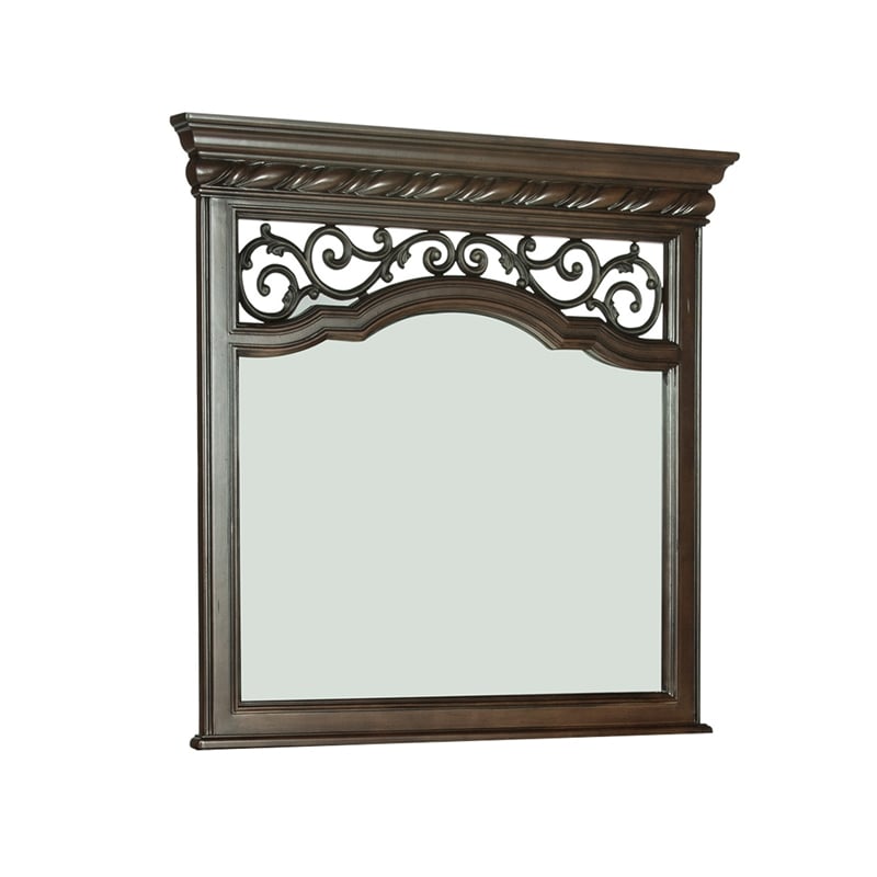 Pemberly Row Wood Dresser & Mirror with Brownstone Finish and 8 Drawers