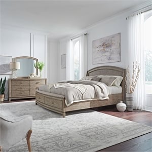 Pemberly Row Queen Panel Storage Bed with Dresser and Mirror in Burnished Beige