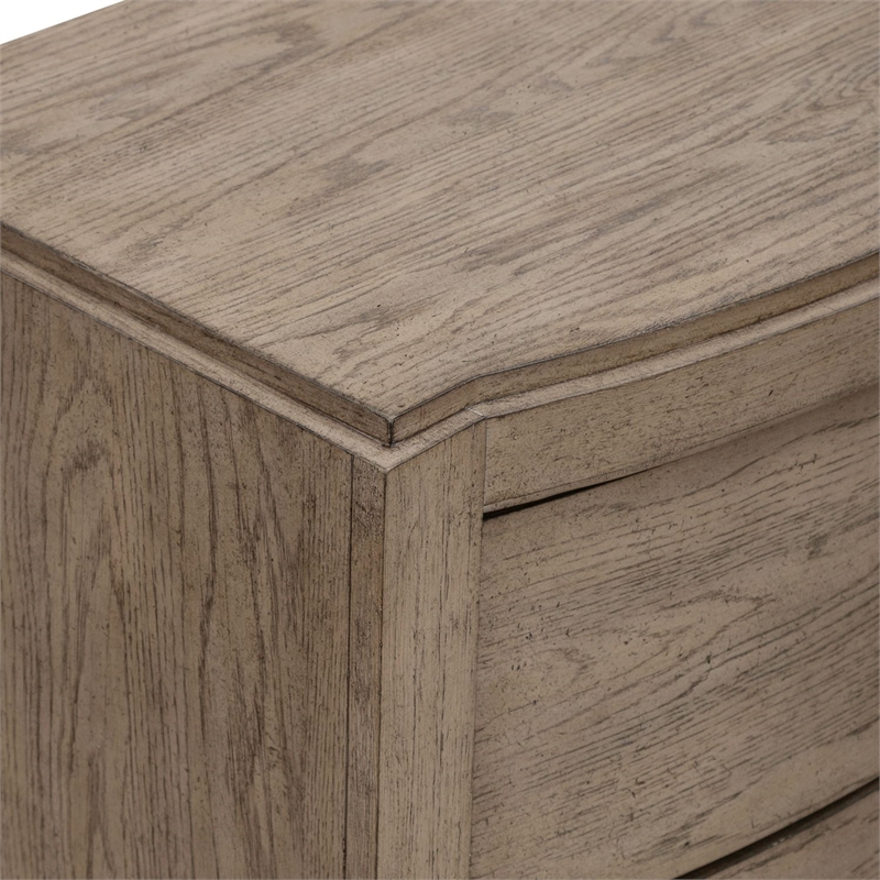 Pemberly Row Nightstand with Charging Station in Burnished Beige Wood