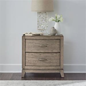 Pemberly Row Nightstand with Charging Station in Burnished Beige Wood