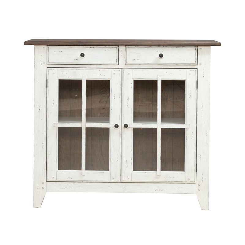 Pemberly Row Dining Server with Glass Doors in Graphite and Whitestone