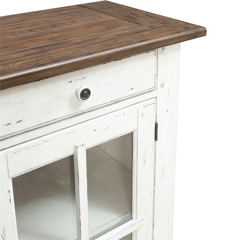 Pemberly Row Dining Server with Glass Doors in Graphite and Whitestone
