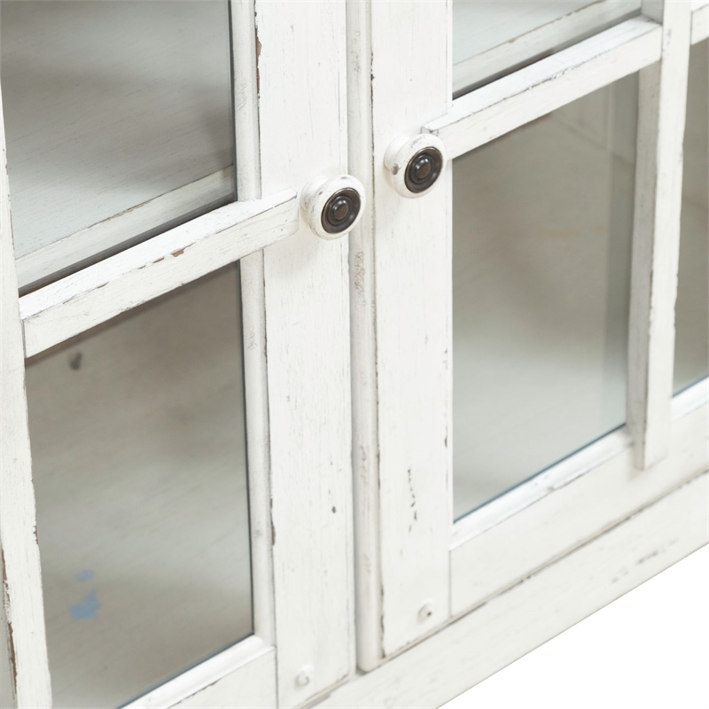 Pemberly Row Dining Server with Glass Doors in Graphite and Whitestone