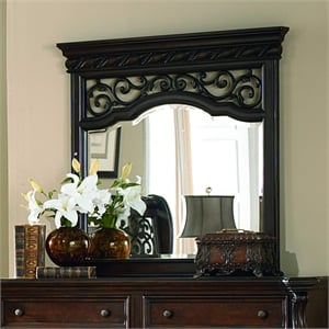 Pemberly Row Beveled Landscape Mirror with Scrolled Brass Inserts in Brownstone