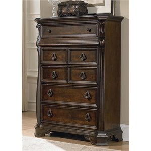 Pemberly Row 6 Drawer Chest with Shaped Pilasters in Brownstone