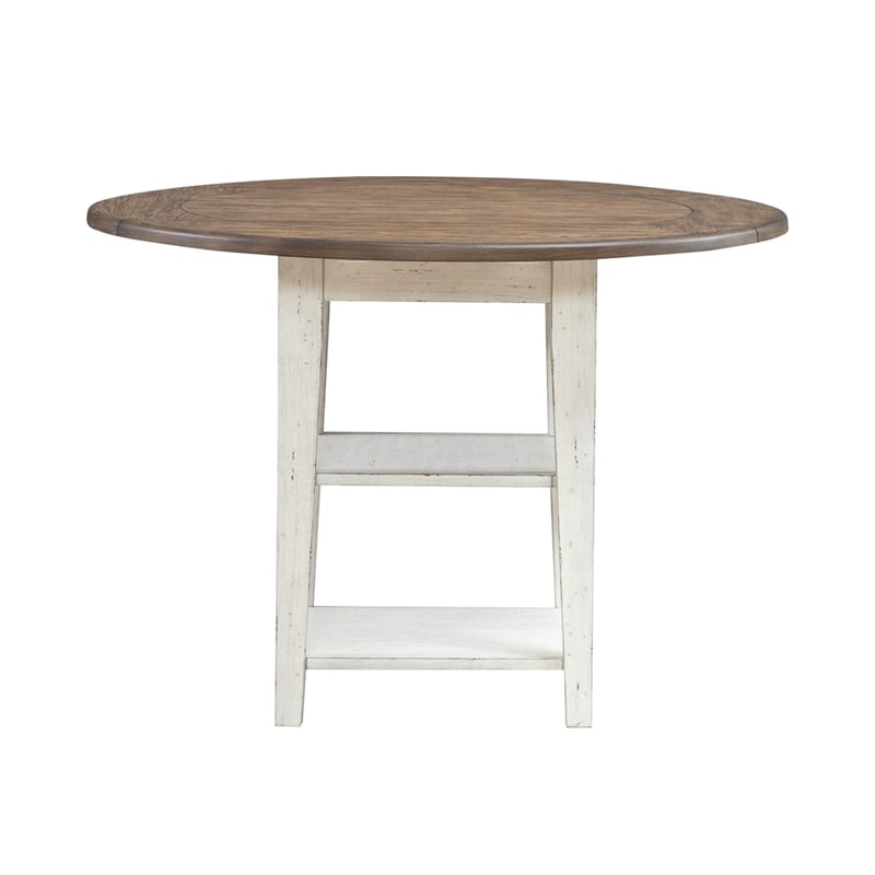 Pemberly Row Drop Leaf Table with Bottom Shelf in Graphite and Whitestone