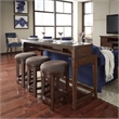 Pemberly Row 74 Inch Console Bar Table with 3 Swivel Stools in Brown