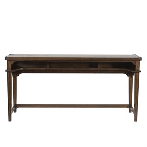 Pemberly Row 74 Inch Console Bar Table with Metal Accents in Brown