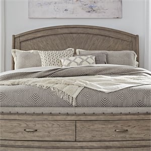 Pemberly Row Queen Panel Headboard with Starburst Veneer in Burnished Beige Oak
