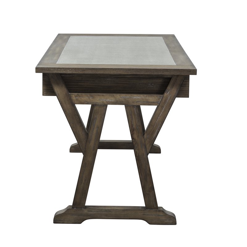 Pemberly Row Laptop Desk with Cement Top and Keyboard Tray in Rustic Saddle