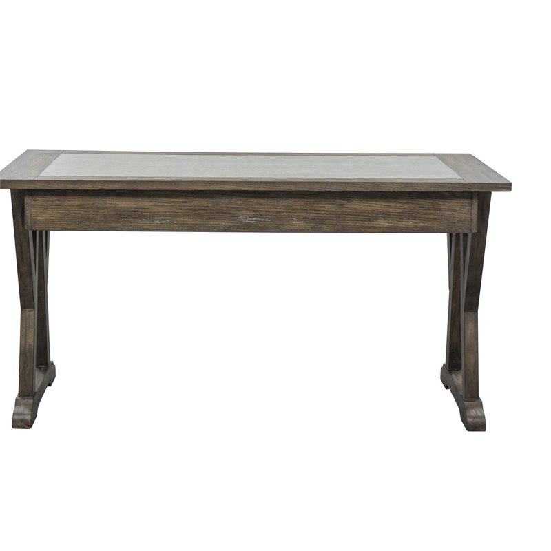 Pemberly Row Laptop Desk with Cement Top and Keyboard Tray in Rustic Saddle
