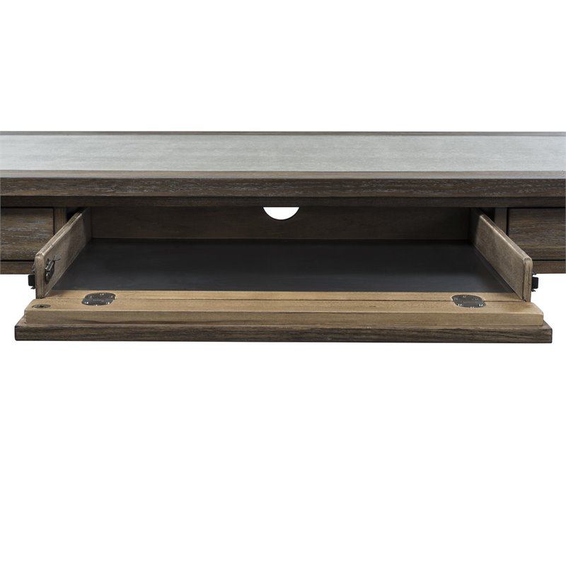 Pemberly Row Laptop Desk with Cement Top and Keyboard Tray in Rustic Saddle