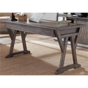 Pemberly Row Laptop Desk with Cement Top and Keyboard Tray in Rustic Saddle