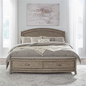 Pemberly Row King Panel Storage Bed with Padded Bench Seat in Burnished Beige