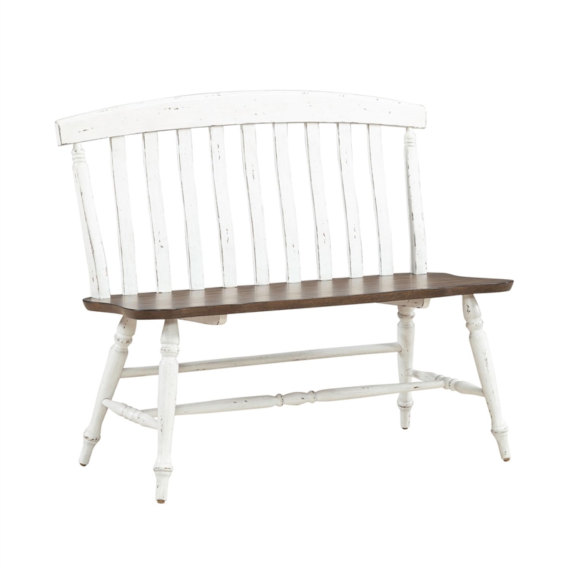 Pemberly Row Slat Back Dining Bench with Turned Splayed Legs in Graphite White