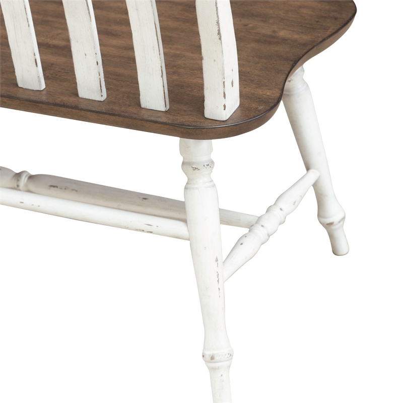 Pemberly Row Slat Back Dining Bench with Turned Splayed Legs in Graphite White