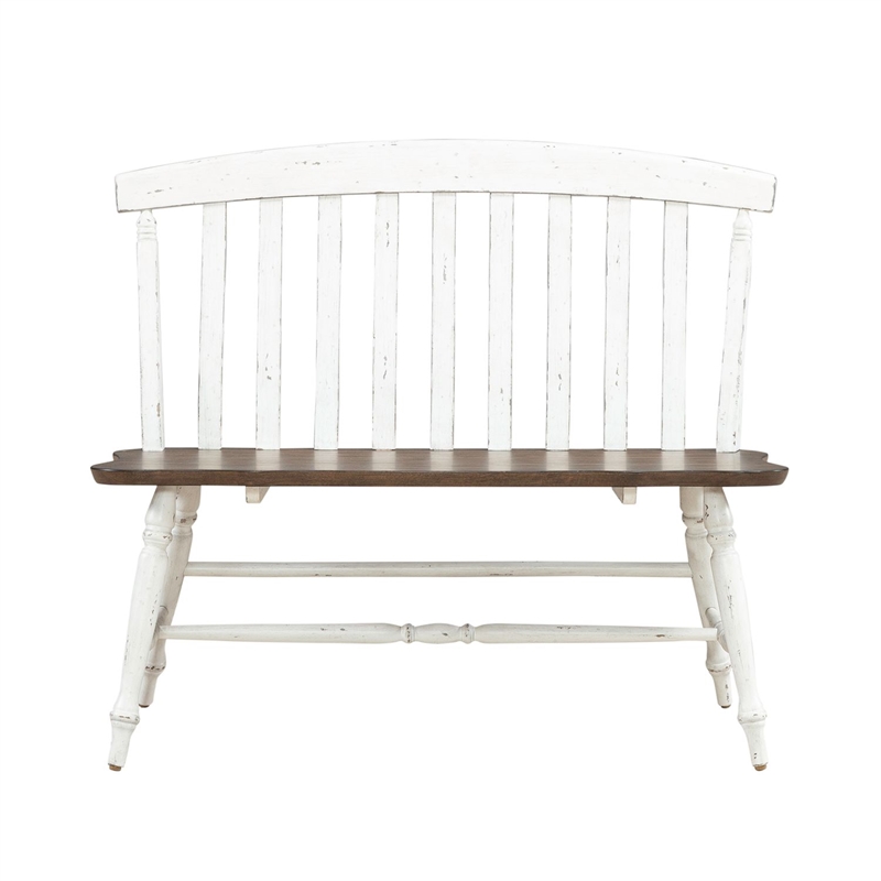 Pemberly Row Slat Back Dining Bench with Turned Splayed Legs in Graphite White