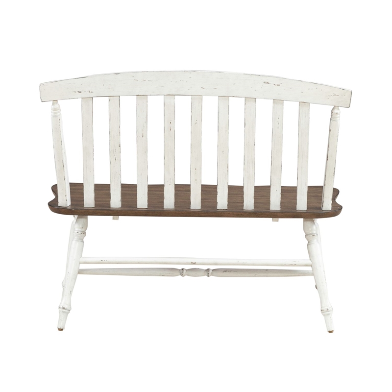 Pemberly Row Slat Back Dining Bench with Turned Splayed Legs in Graphite White