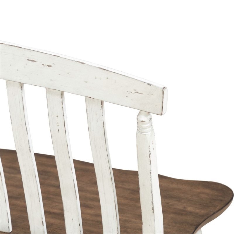Pemberly Row Slat Back Dining Bench with Turned Splayed Legs in Graphite White