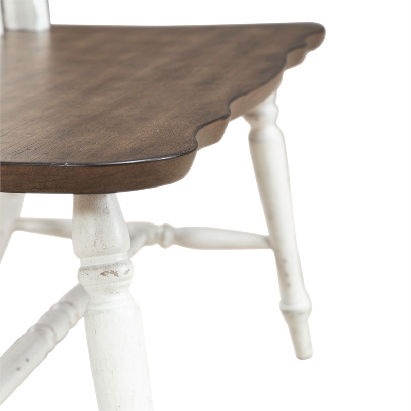 Pemberly Row Slat Back Dining Bench with Turned Splayed Legs in Graphite White