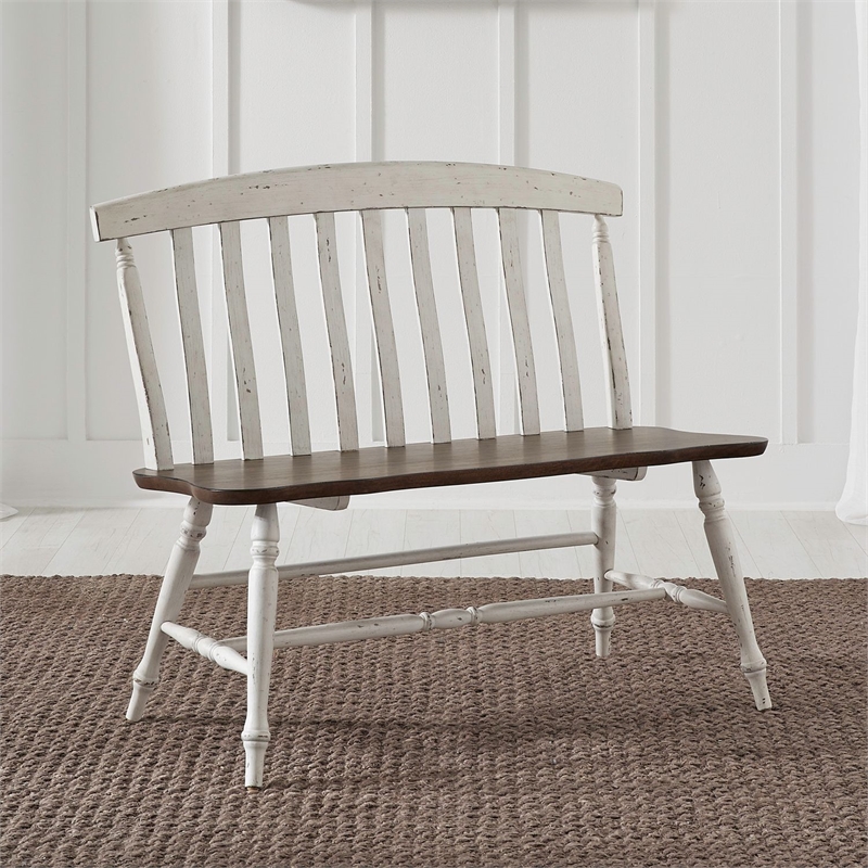 Pemberly Row Slat Back Dining Bench with Turned Splayed Legs in Graphite White