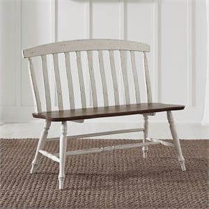 Pemberly Row Slat Back Dining Bench with Turned Splayed Legs in Graphite White