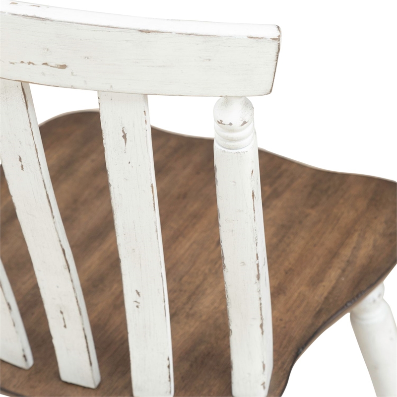 Pemberly Row Slat Back Dining Side Chair Set of 2 in Graphite and Whitestone