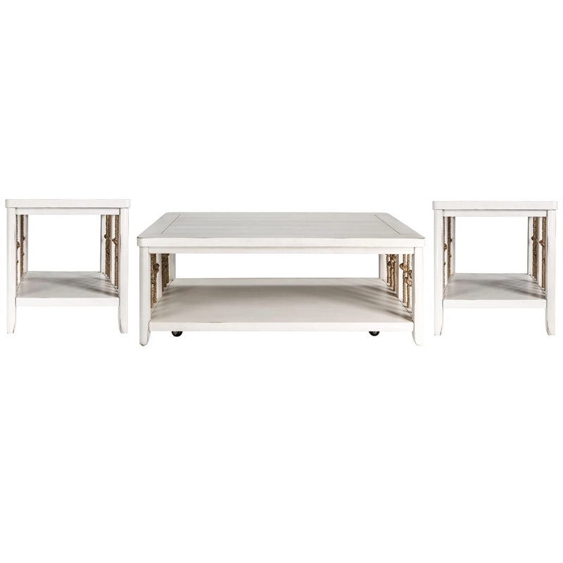 Pemberly Row 3-Piece Solid Wood Coffee Table Set in White Finish