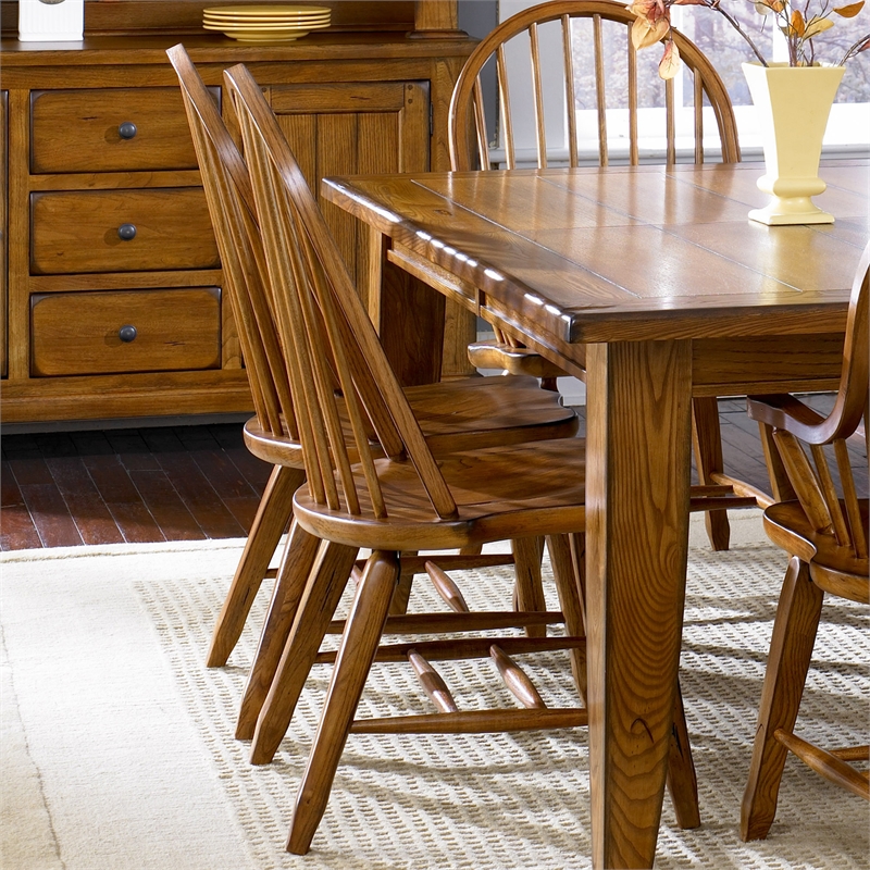 Pemberly Row 7 Piece Rectangular Dining Table and Chair Set in Rustic Oak
