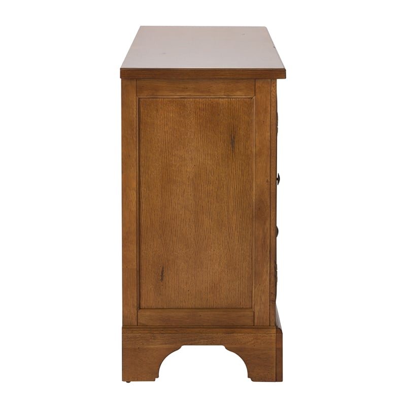Pemberly Row 3 Drawer Buffet with Adjustable Shelves in Medium Brown