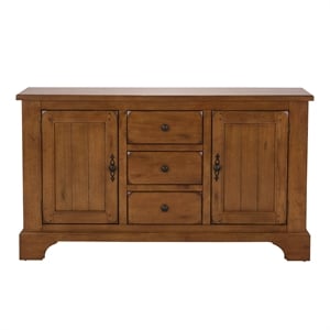 Pemberly Row 3 Drawer Buffet with Adjustable Shelves in Medium Brown