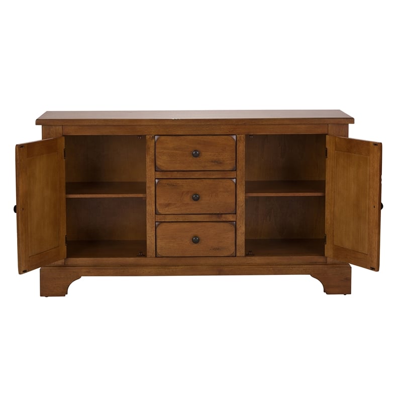 Pemberly Row 3 Drawer Buffet with Adjustable Shelves in Medium Brown