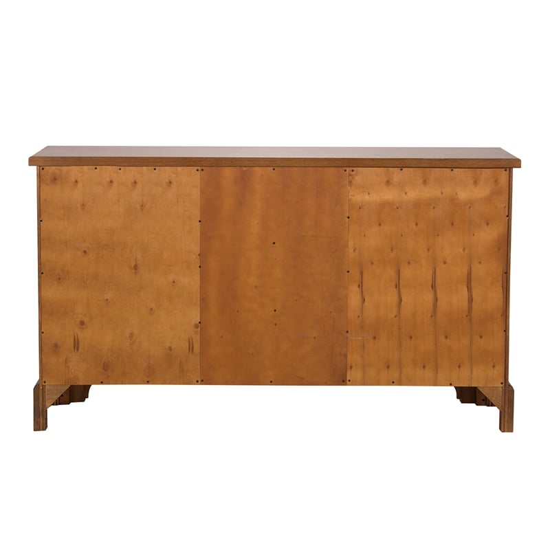 Pemberly Row 3 Drawer Buffet with Adjustable Shelves in Medium Brown