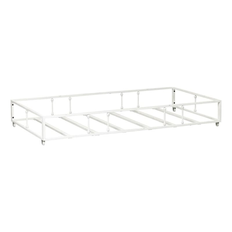 Pemberly Row Twin Trundle Bed in Antique White Metal with Casters